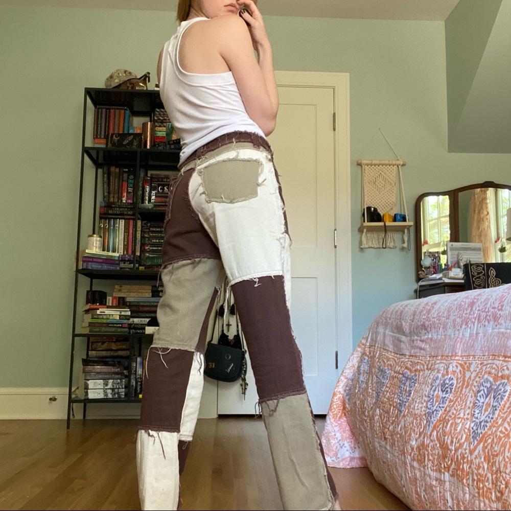 Brown Patchwork Jeans - image 2